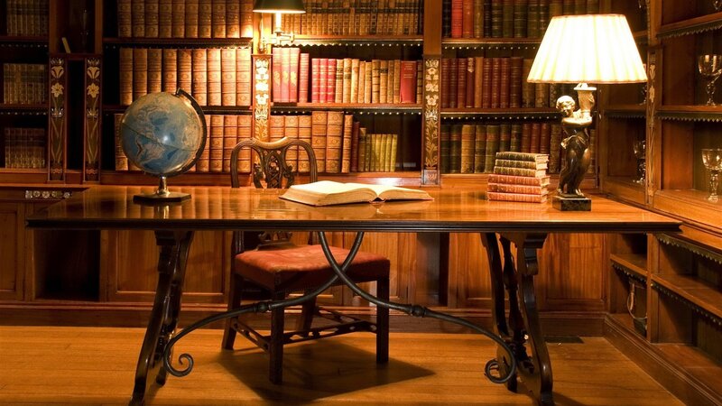 Wooden Desk in Library — Brown