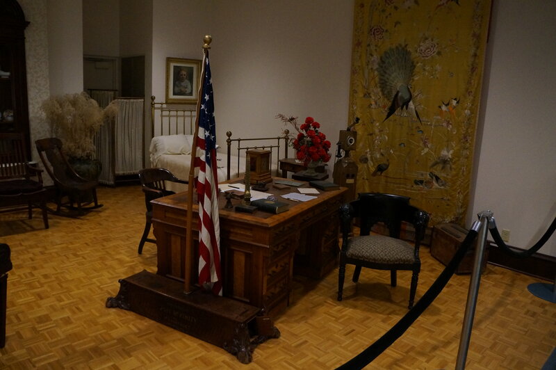 Wooden Desk with Flag