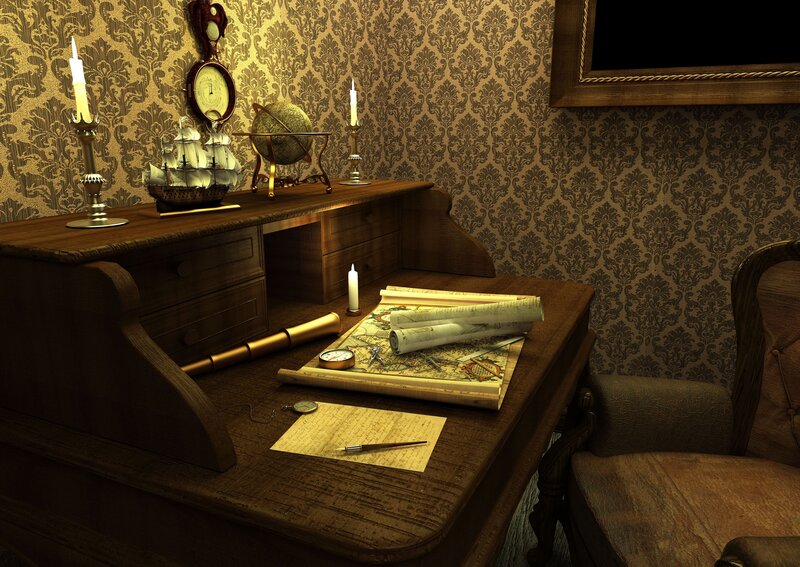 Wooden Desk with Maps