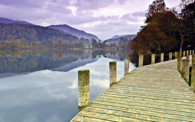 Wooden dock at a serene lake