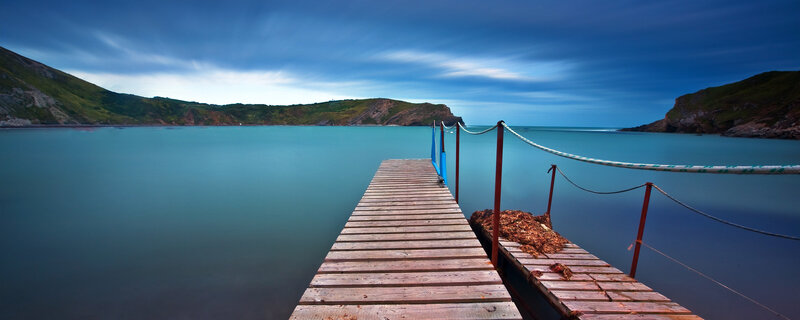Wooden dock at coastal inlet