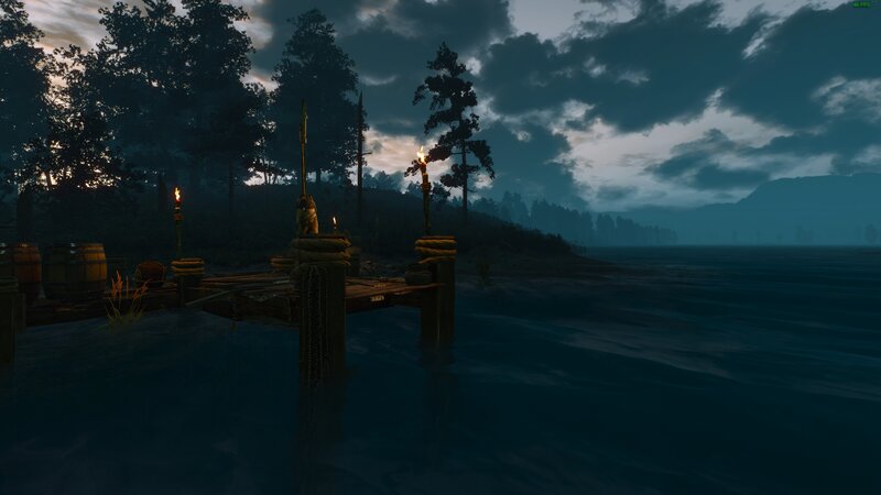 Wooden Dock at Dusk — Blue, Dark