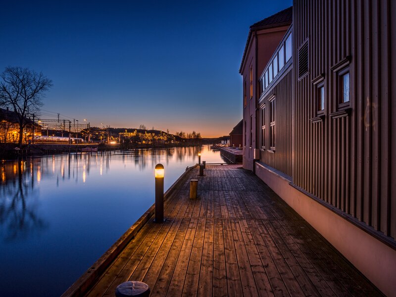 Wooden Dock at Dusk — Blue, Serene, Night, Photograph, River