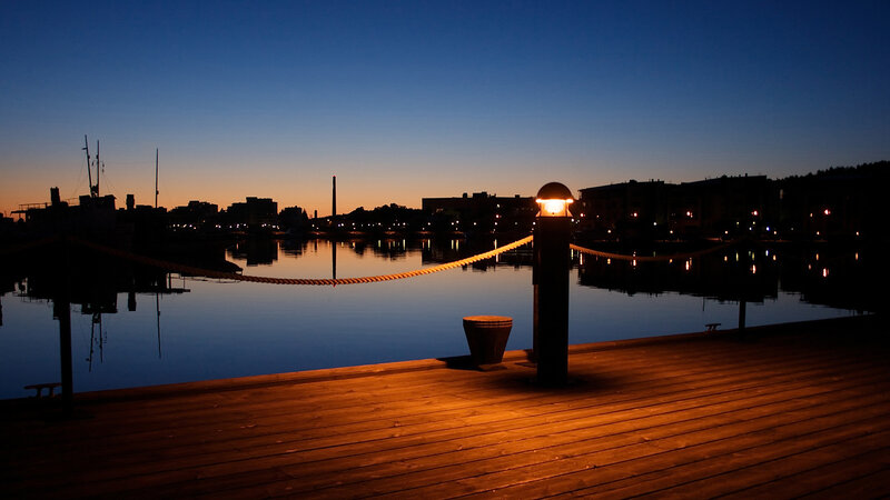 Wooden Dock at Dusk — Blue, Serene, Night