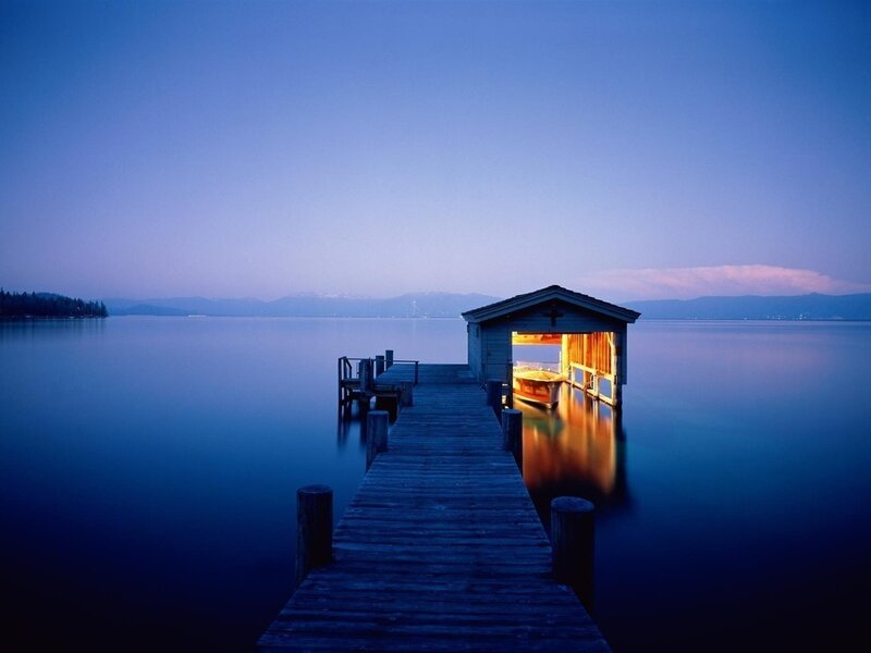 Wooden Dock at Dusk — Blue