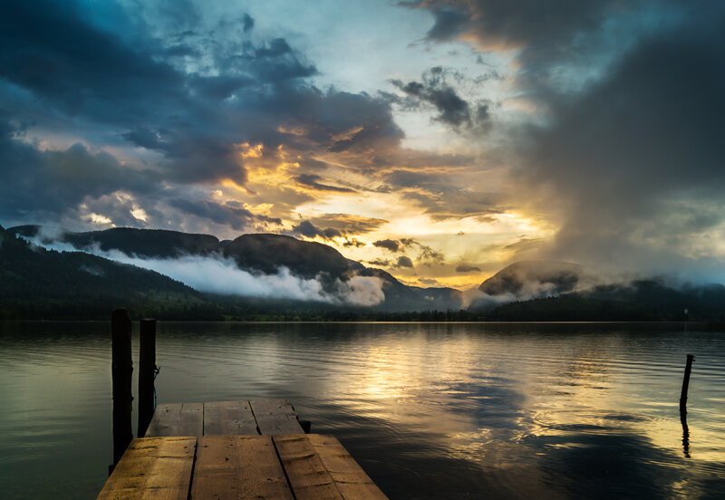 Wooden Dock at Lake — Blue, Dramatic