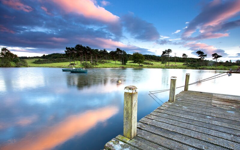 Wooden Dock at Lake — Blue, Serene