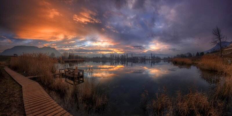 Wooden Dock at Lake — Orange, Dramatic