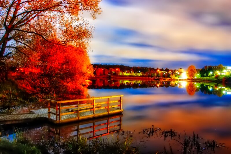 Wooden Dock at Lake — Red