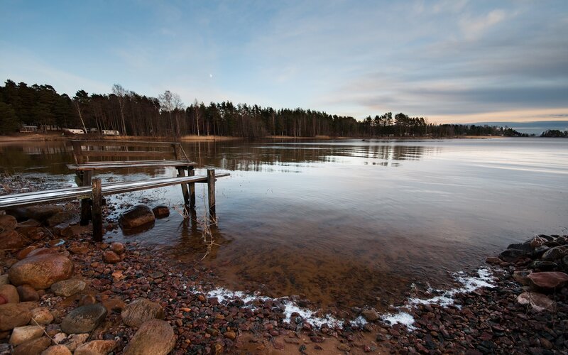 Wooden dock at lake shore