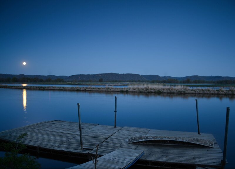Wooden Dock at Night — Blue
