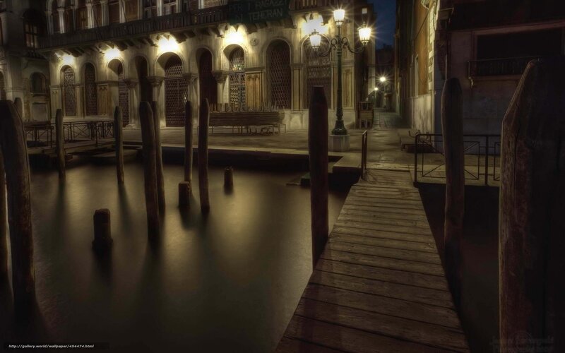 Wooden Dock at Night — Brown, Serene, Photograph, Canal