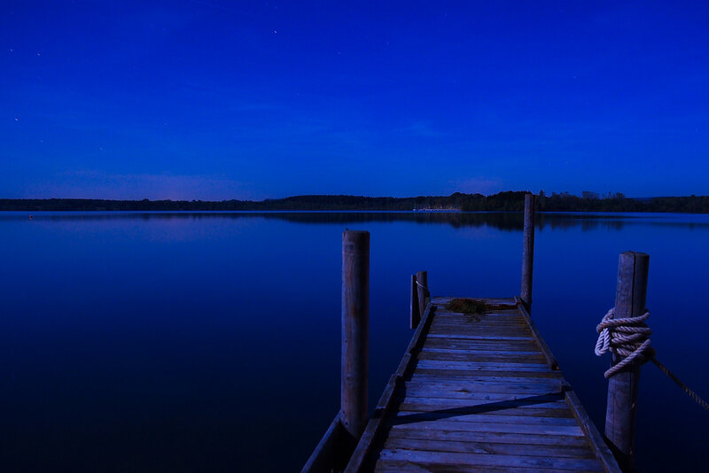 Wooden dock at night