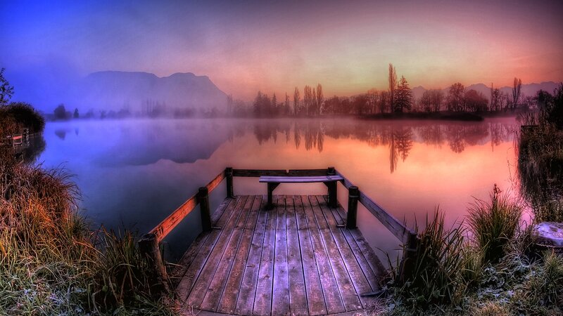 Wooden Dock at Sunrise — Blue