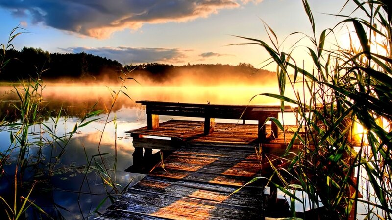 Wooden Dock at Sunrise — Gold