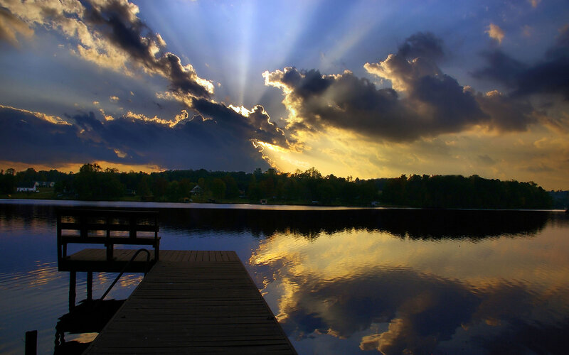 Wooden Dock at Sunset — Blue, Dramatic