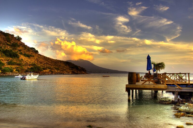 Wooden Dock at Sunset — Blue, Serene