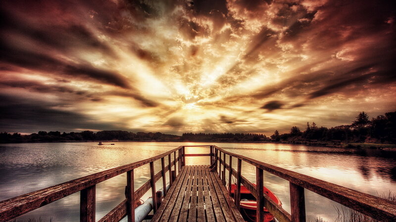 Wooden Dock at Sunset — Brown, Dramatic, Photograph