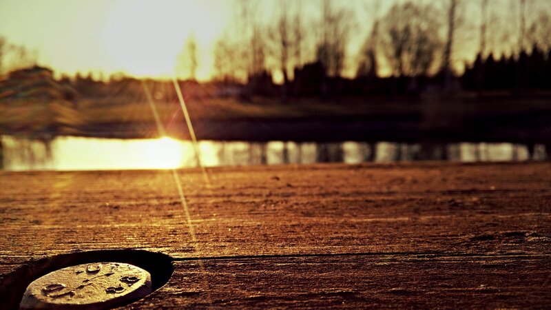 Wooden Dock at Sunset — Brown, Serene, Photograph, Lake