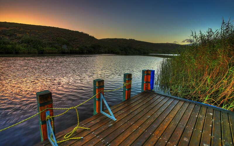 Wooden Dock at Sunset — Brown, Serene