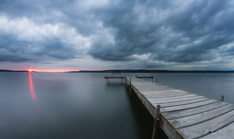 Wooden Dock at Sunset — Gray, Dramatic