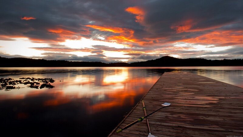 Wooden Dock at Sunset — Orange, Dramatic, Photograph, Paddle