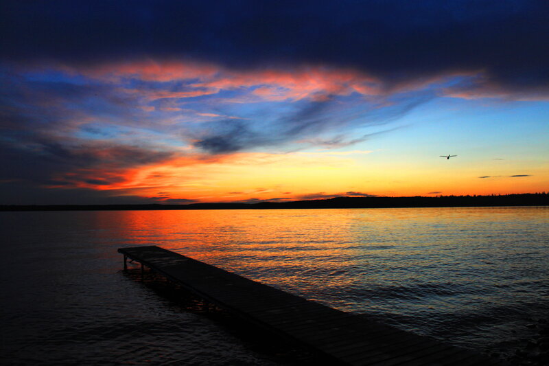Wooden Dock at Sunset — Orange, Dramatic, Photograph, Sky