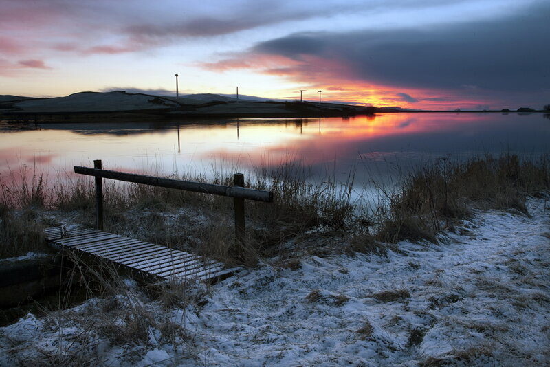 Wooden Dock at Sunset — Orange, Serene