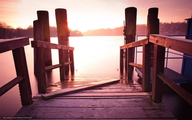 Wooden Dock at Sunset — Purple, Serene, Photograph, River