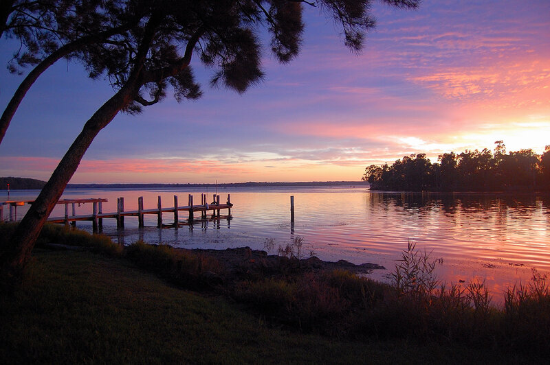 Wooden Dock at Sunset — Purple
