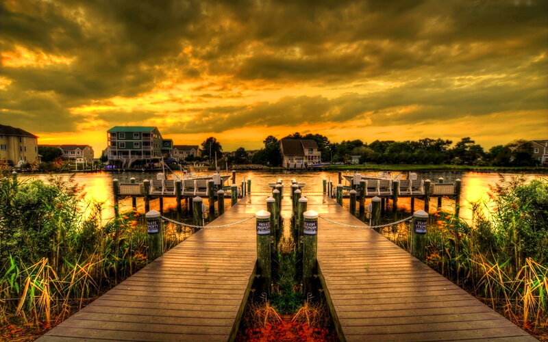 Wooden Dock at Sunset — Yellow, Dramatic