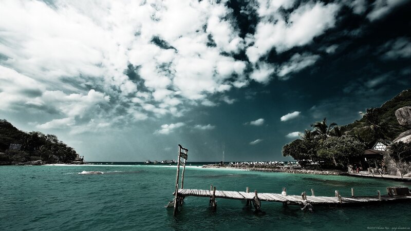 Wooden dock at tropical beach