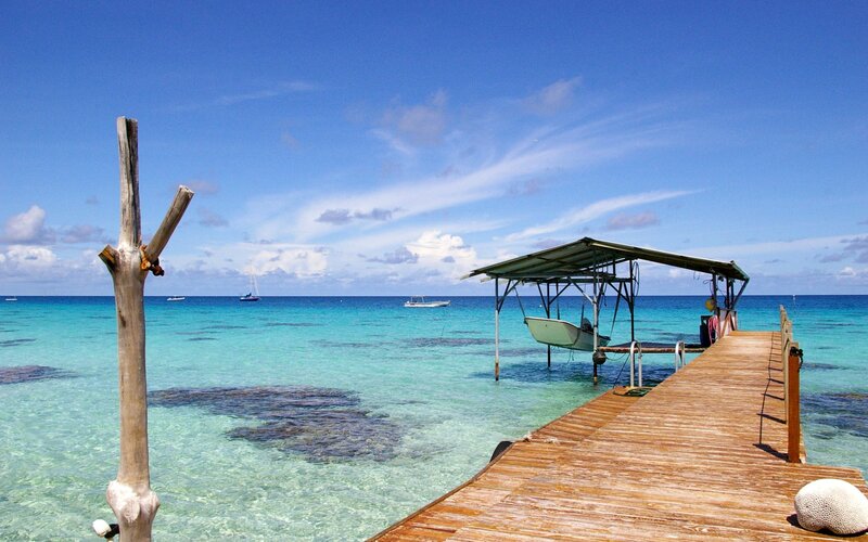 Wooden Dock at Tropical Beach — Blue, Serene