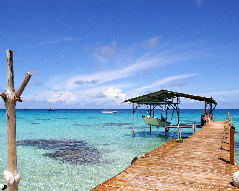 Wooden Dock at Tropical Beach — Blue