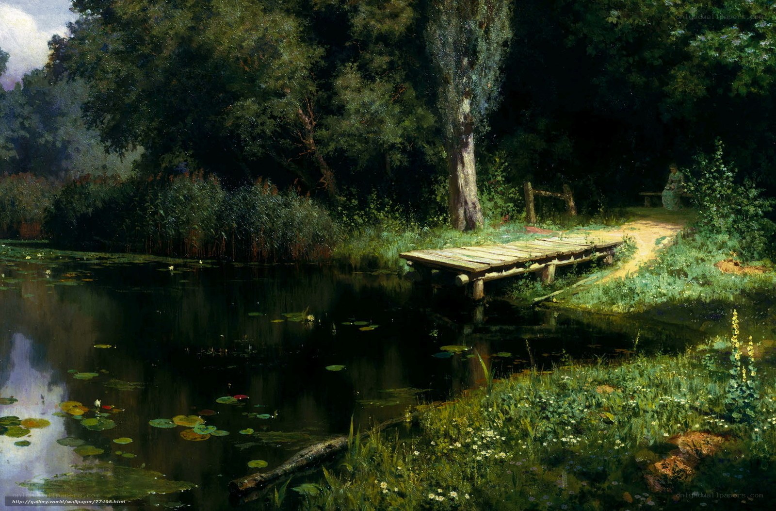 Wooden dock by a pond