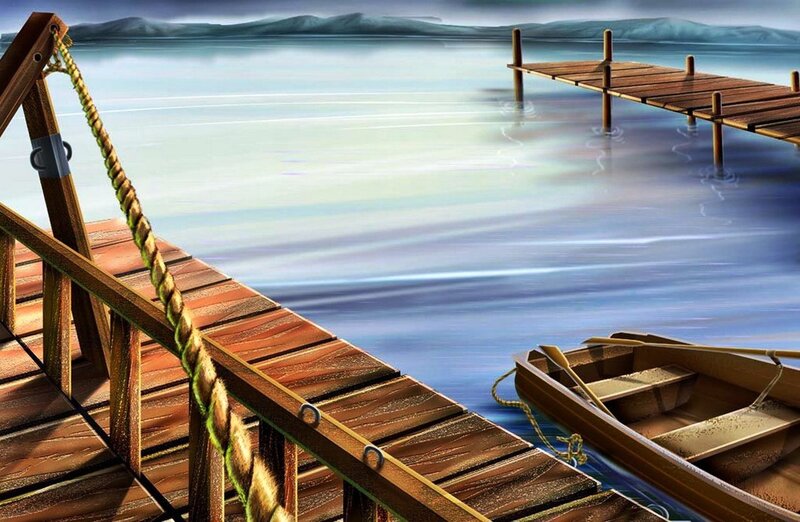 Wooden dock by calm lake