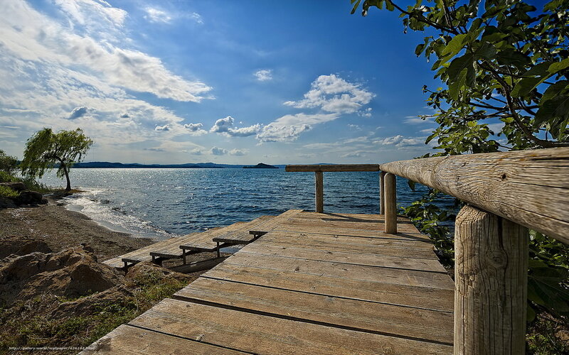 Wooden Dock by Lake — Blue, Serene