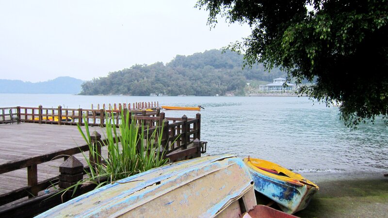 Wooden Dock by Lake — Blue
