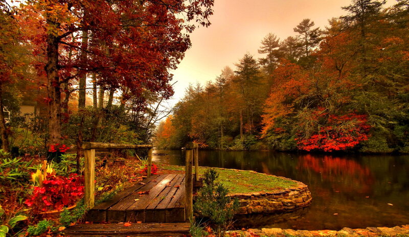 Wooden Dock by Lake — Red