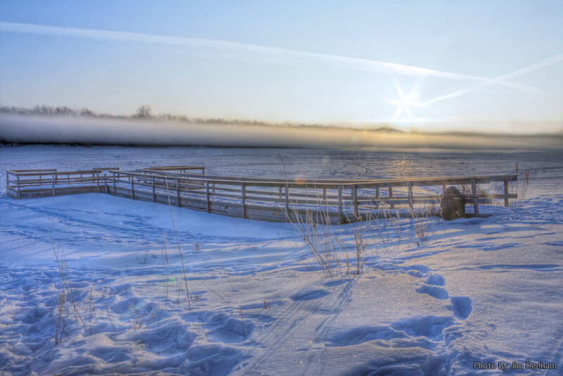 Wooden Dock in Snow