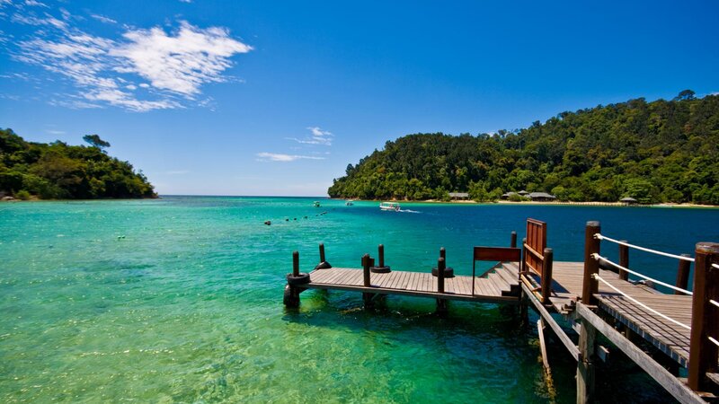 Wooden Dock in Turquoise Water — Blue, Serene