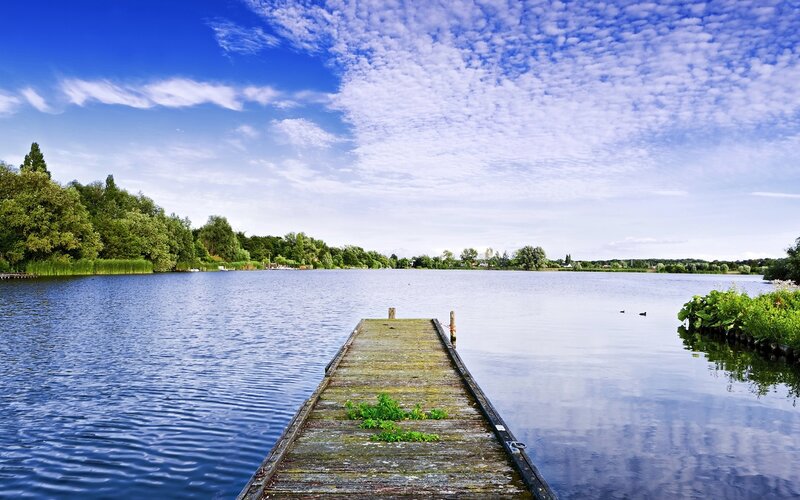 Wooden dock on a calm lake