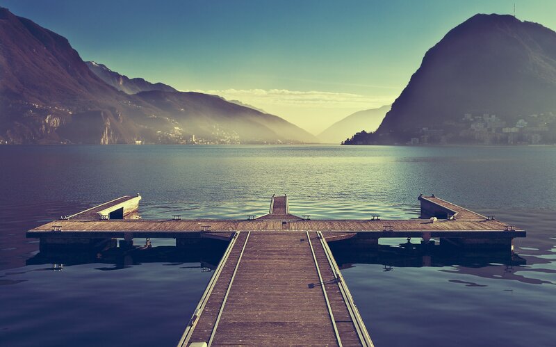 Wooden dock on a calm lake