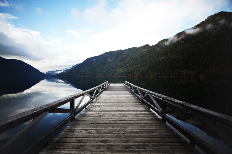 Wooden dock on a calm lake