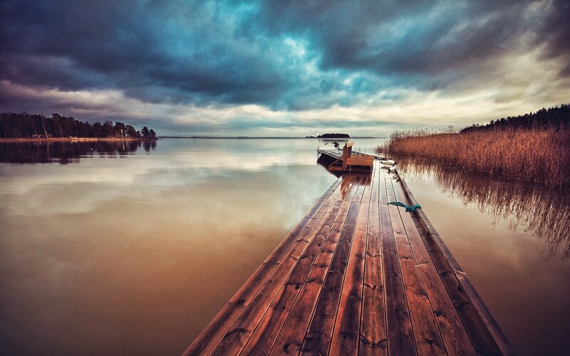 Wooden dock on a calm lake