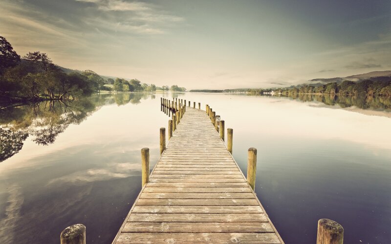 Wooden dock on a calm lake