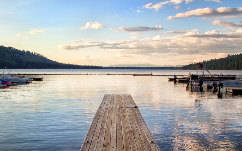 Wooden dock on a calm lake