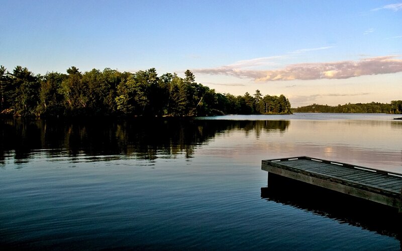 Wooden dock on a calm lake