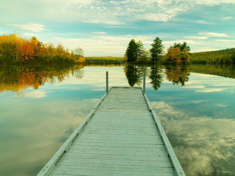 Wooden dock on a calm lake