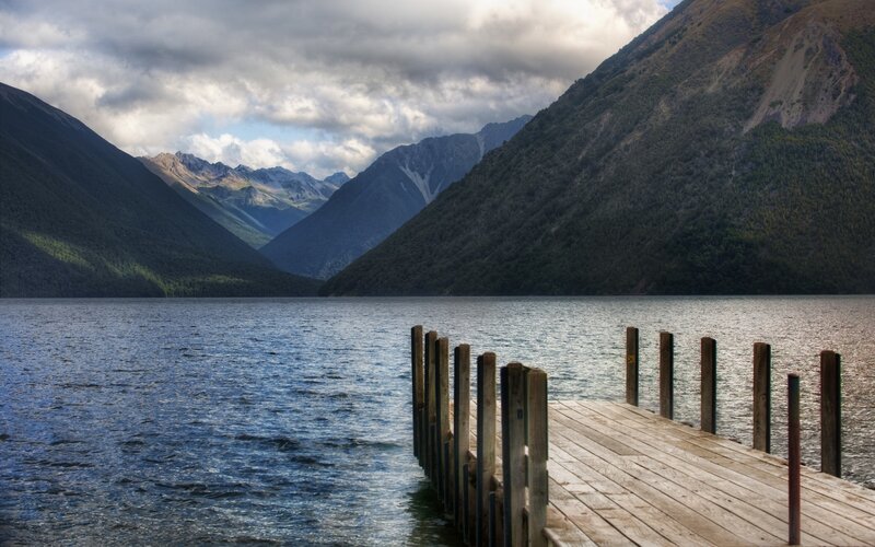 Wooden dock on a mountain lake